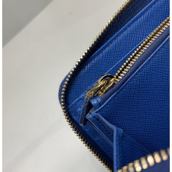 Prada Sapphire Saffiano Leather Zip around Wallet - Picture 13 of 13